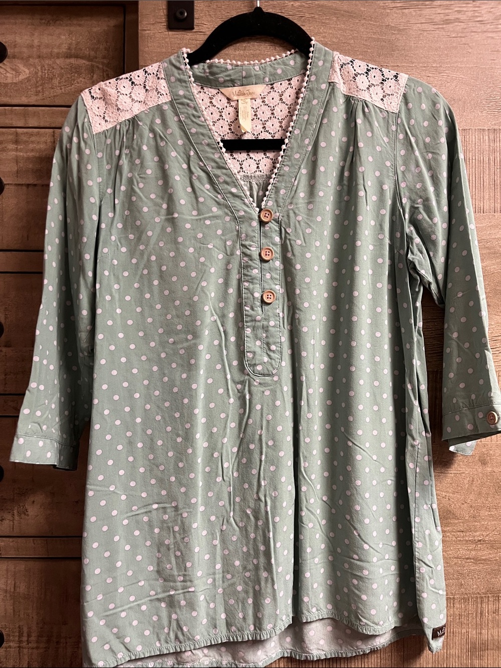 Matilda Jane Sage Green Polka Dot Lace Yoke Tunic